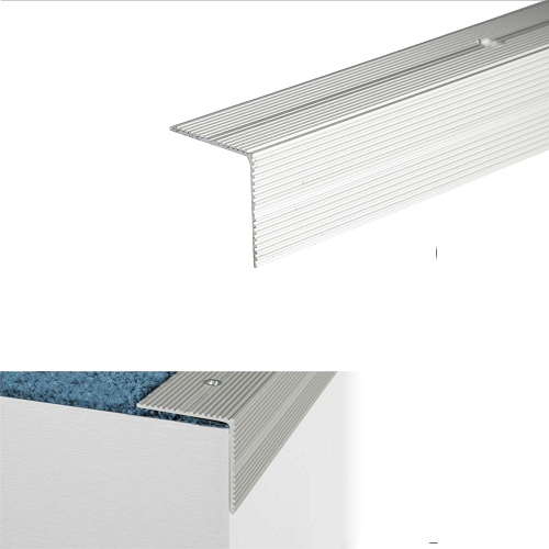 Anti-slip aluminium stair nosing fitted to carpeted stairs