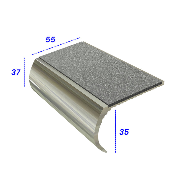 Bullnose Aluminium Stair Nosing with Slip-Resistant PVC Inserts 55mm Tread Ideal for Vinyl & Carpet 2.44m to 3.22m Lengths Indoor & Outdoor Use