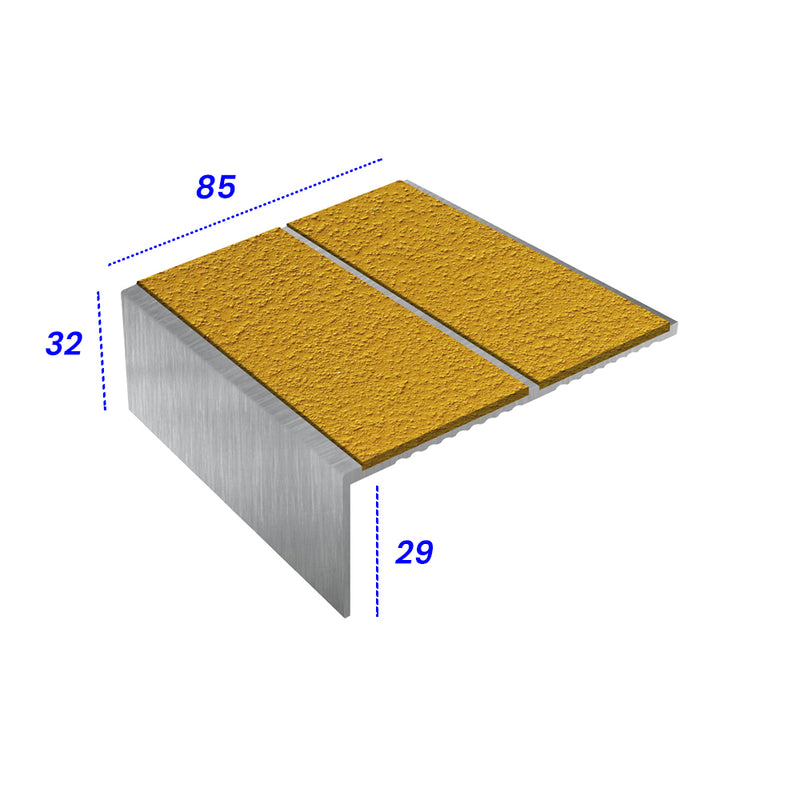 Double Channel Aluminium Stair Nosing with MorGrip & PVC Inserts, 3.5mm Gauge, 85mm Tread Width, Slip Resistant, Ideal for Indoor/Outdoor Use