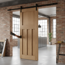 Premium Unfinished Oak 1930's DX 4 Panel Sliding Door with Black Top Mounted System for Vintage Charm