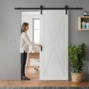 Premium White Primed Internal Sliding Door with Clear Glass Panels and Black Steel Track for Modern Spaces