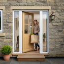 Premium Unfinished Oak External Door with 4 Clear Glazed Panes - Ideal for Custom Staining and Painting