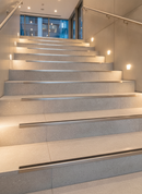 R10 R11 Stainless Steel Stair Nosing on hotel lobby stone steps UK
