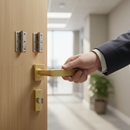 Premium Satin Brass Square Rose Handle Pack with Slim Lever Handles, Latch, and Ball Bearing Hinges for Modern Internal Doors