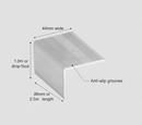 Aluminium step nosing dimensions guide - 44mm wide, 38mm face drop, 1.0m and 2.5m lengths