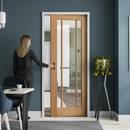 Premium Unfinished Oak Pocket Door Set with 3 Clear Glass Panels for Modern Interiors
