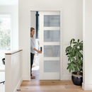 Premium White Primed Internal Shaker 4 Light Obscure Glass Pocket Door Set for Space Optimization and Privacy