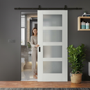 Premium White Primed Internal Sliding Door with 4 Light Obscure Glass Panels for Modern Home Design