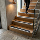 Silver aluminum stair nosing profile 66x55mm designed for indoor high-traffic areas, showing clean edges