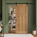 Premium Unfinished Oak Internal Sliding Door with 4 Panels and Black Steel Track for Customization