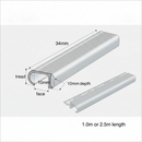 Step edging dimensions guide - 34mm tread, 11mm face, 10mm tile depth, 1.0m and 2.5m lengths