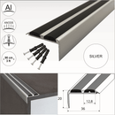 Slim aluminium stair nosing in Silver With Black Rubber — 36mm x 20mm discreet profile