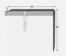 Technical cross-section diagram of surface mount aluminium stair nosing - 44mm tread, 38mm face profile