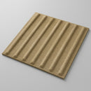 Beige GRP corduroy tactile panel 400mm square with raised parallel bars and gritted surface on grey background