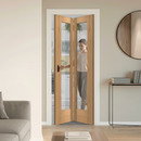 Premium Unfinished Internal Bi-fold Door with Clear Glass Pane - Solid Engineered Core and 11mm Oak Lippings