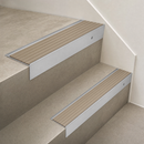 Aluminium Stair Nosing 66x55mm Raked Single Channel, Cut to Size up to 2.5m — PVC Insert Colour: Fawn Castellated