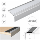 Aluminium stair nosing in Silver With Grey Rubber — 46mm x 30mm profile, 0.9m 1.2m and 2.7m lengths