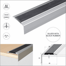 Aluminium stair nosing in Silver With Black Rubber — 46mm x 30mm profile, 0.9m 1.2m and 2.7m lengths