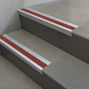 Anti-Slip Rake Back Stair Nosing 67x55mm Aluminium Ramp Profile, DDA Compliant, 800-3200mm — Insert Colour: Red