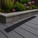 Black GRP non-slip strips on composite decking — discreet permanent anti-slip grip
