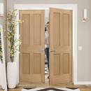 Premium Unfinished Oak Traditional Victorian 4 Panel Pair Door Set with Door Pair Maker and 35mm Thickness