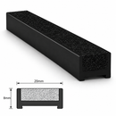 Black carborundum stair insert shown at an angle with a dimensioned cross-section marked 20mm wide and 8mm deep