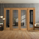 Premium Unfinished Oak Room Divider Set with Clear Glass Panels and Elegant Toledo Design for Stylish Interior Spaces