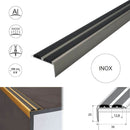 Slim aluminium stair nosing in Inox With Black Rubber — 36mm x 20mm discreet profile