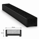 Black carborundum insert beside a dimensioned cross-section drawing showing 25mm width