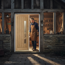 Premium Unfinished Oak Obscure Double Offset Glass Door - High-Performance Solid Core Design Ready for Custom Finish