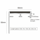 Tile-in stair nosing dimensions guide - 56mm wide, 55mm deep, 1.0m to 3.22m lengths