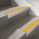 Aluminium Stair Nosing 66x55mm Raked Single Channel, Cut to Size up to 2.5m — PVC Insert Colour: Gold Castellated