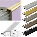 Tile-in aluminium stair nosing step edging 34mm x 11mm x 10mm - Silver Gold Champagne Inox Black