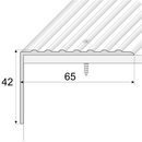Technical diagram of 65mm x 42mm heavy duty ribbed aluminium stair nosing showing profile dimensions