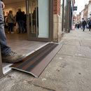 38mm wide aluminium ramp transition strip with smooth angled profile for indoor and outdoor flooring transitions