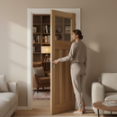 Premium Unfinished Oak Internal Deco Door with 3 Panels and Clear Safety Glass for Custom Installation