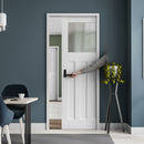 Premium White Primed Internal Pocket Door Set with 1930s Design, Obscure Glass Panel, and Space-Saving Features