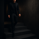 Black slim 36mm stair nosing invisible on dark luxury UK staircase - discreet anti-slip step edge