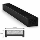 Black carborundum insert beside a dimensioned cross-section drawing showing 35mm width