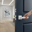 Premium Square Rose Lever Door Handle Set in Matt White Finish with Magnetic Latch or Bathroom Lock Option