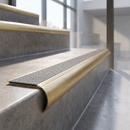 Solid Brass Stair Nosing with Anti-Slip Carborundum Infill, Raked Back Profile — Anti-Slip Infill Colour: Italian Marble