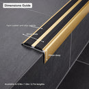 Dimensions guide for the 36mm slim aluminium stair nosing - 36mm wide, 20mm deep, twin rubber anti-slip inserts, available in 0.9m, 1.8m and 2.7m lengths