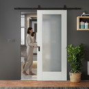 Premium White Internal Sliding Door with Obscure Glass Panel and Black Top Mounted Track for Contemporary Homes