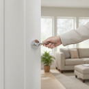 Premium Round Rose Lever Door Handle Set in Polished Chrome with Bullet Latch and Ball Bearing Hinges for Modern Interiors