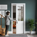 Premium White Primed Internal Pocket Door Set with Etched Lined Clear Glass Panel for Elegant Space Saving