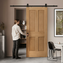 Premium Unfinished Traditional Victorian 4 Panel Sliding Door with Black Steel Track for Timeless Elegance and Space Efficiency