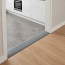 PVC floor transition strip in kitchen doorway between vinyl and laminate