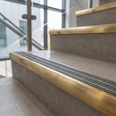 Solid Brass Stair Nosing 83mm x 40mm Ramped Heavy Duty with Carborundum Insert — Anti-Slip Infill Colour: Speckled Pebble