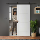 Premium White Internal 7 Panel Sliding Door with Black Top Mounted System for Modern Interiors