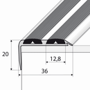 Technical diagram of 36mm x 20mm slim aluminium stair nosing showing ultra-slim profile dimensions